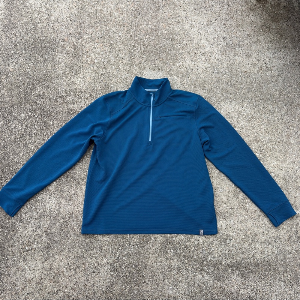 L.L. Bean Men’s Venture Stretch Ottoman-Rib Teal Pullover Quarter-Zip Sweater